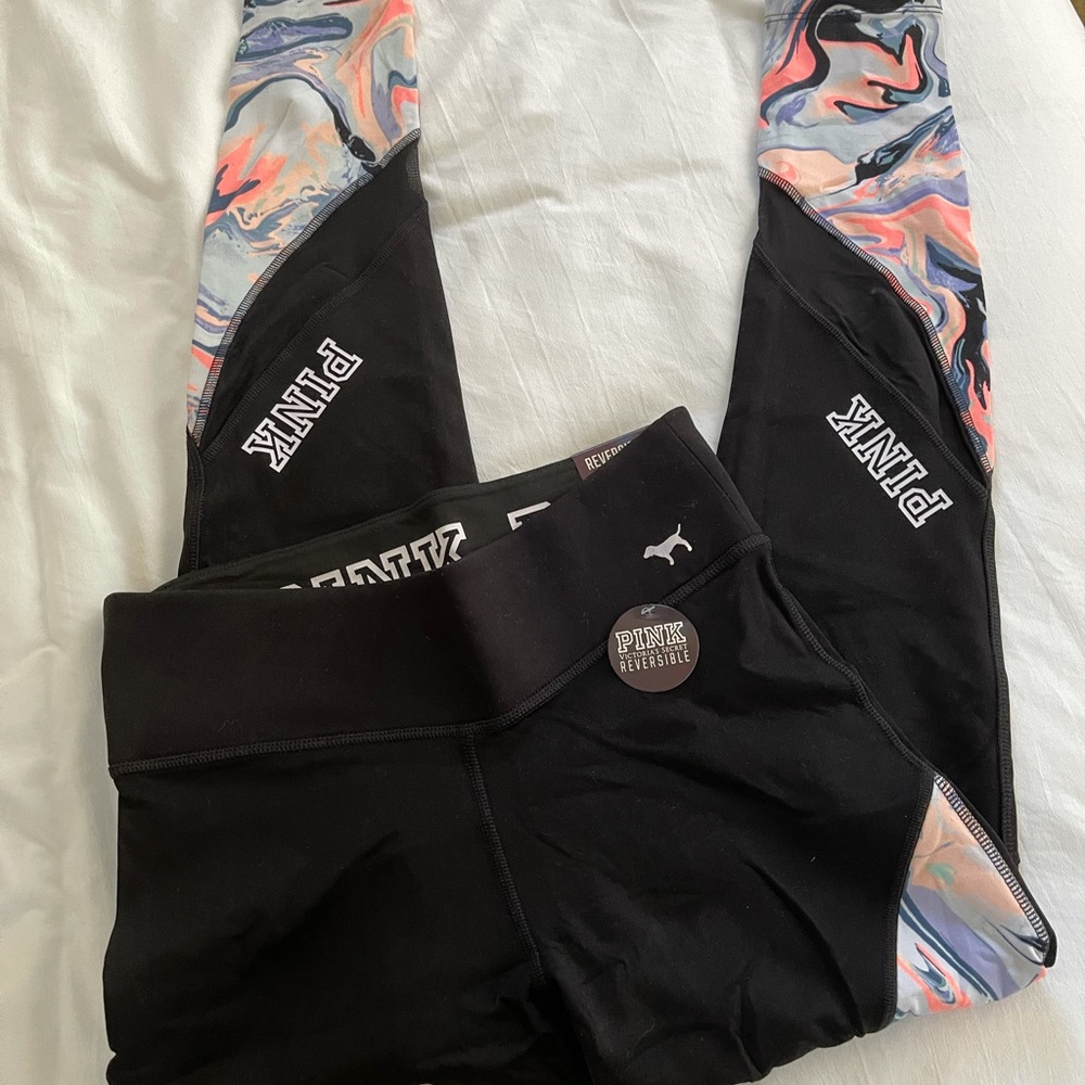 NWT Pink by VS reversible marbled mesh legging size S